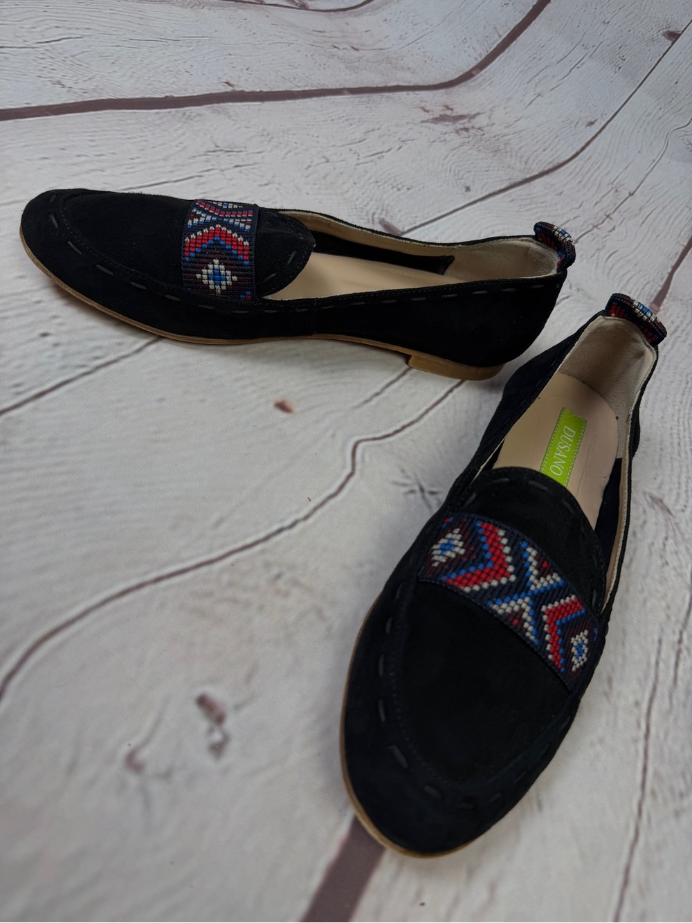 DUSANO black soft suede embroidered slip-on loafers, size 7.5 (EU 38) - Picture 6 of 11